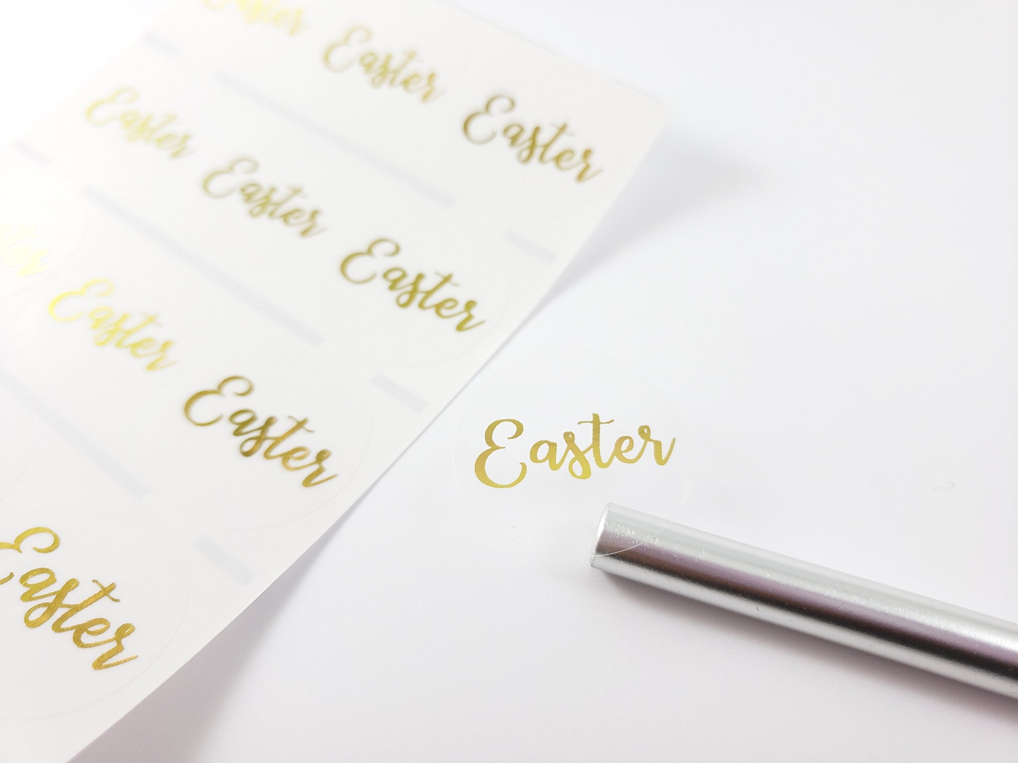 36 Clear Circle with GOLD INK Waterproof Name Stickers