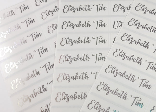 48 Long SILVER INK clear Waterproof Name Stickers