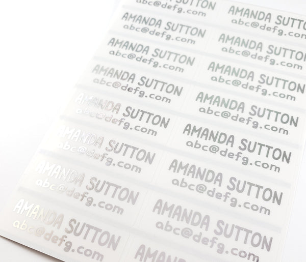48 Long SILVER INK clear Waterproof Name Stickers
