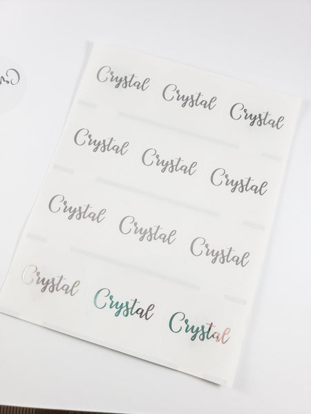 36 Clear Circle with SILVER INK Waterproof Name Stickers