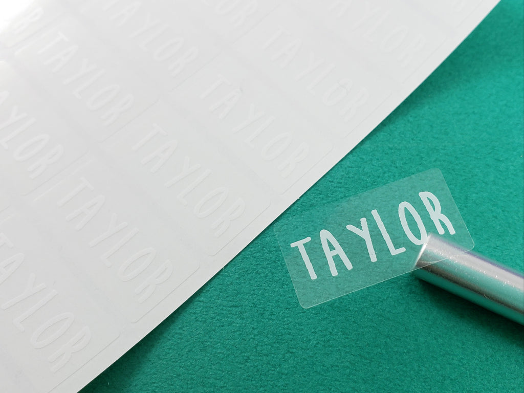 Sticker With Ink Protection 72 Clear Transparent with WHITE INK Waterproof Name Stickers – HanPrinting
