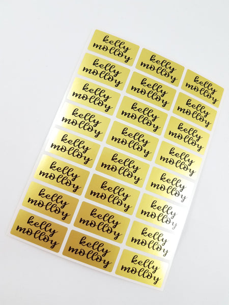 72 Medium Metallic Gold Waterproof Name Stickers